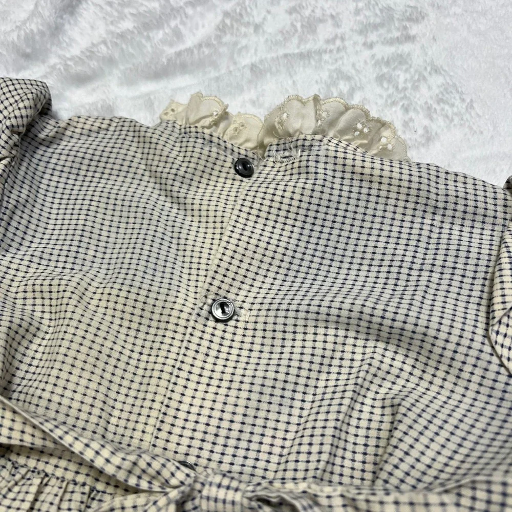 Polly Flinders Vintage Hand Smocked Dress Girls Size 6 Floral Grid Mixed Print